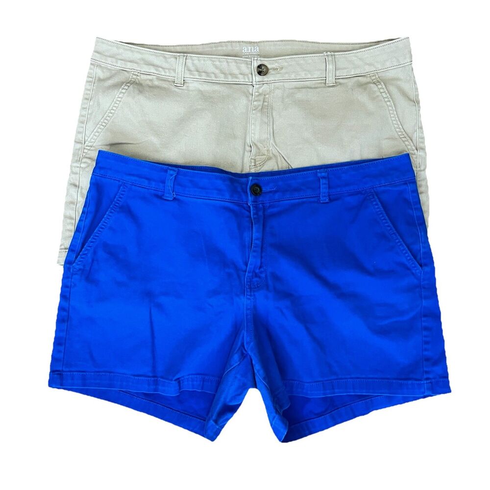 Lot Of 2- Old Navy 4’ Size 16 Twill Shorts Blue & Tan Casual Vacation Comfort